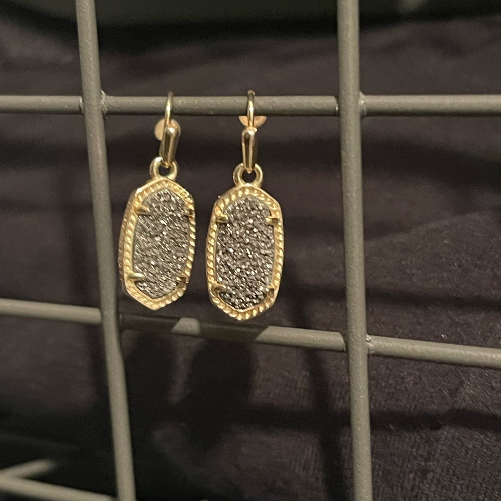 Kendra Scott gold and grey druzy earrings
